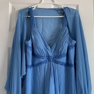 Cachet 2 pieces sky blue beaded Embelished formal flowy  dress gown with bolero